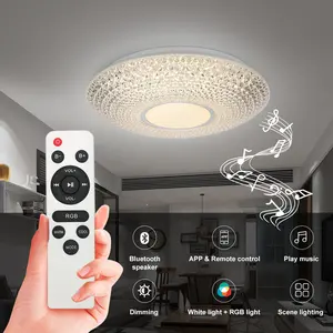 Светодиодный потолочный светильник с дистанционным управлением и динамиком, модный потолочный светильник с Bluetooth и управлением через приложение, 48 Вт, 60 Вт, 3000-6500K