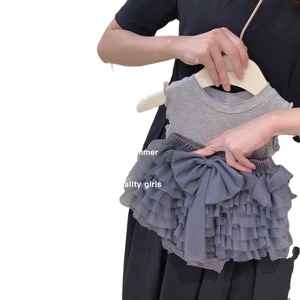 Tongxingyuan Girls Tutu Skirt Set Gray Solid Color Cotton Summer Outfit For Kids - Product Image 5