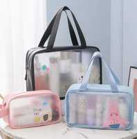 Pochette de rangement transparente en PVC pour cosmétiques, étanche avec fermeture éclair, motif dessin animé, pour maquillage et voyage