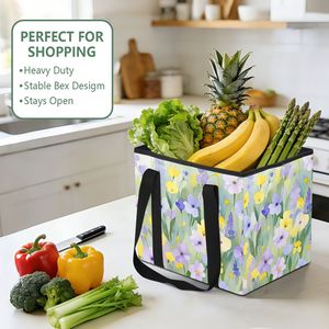 Floral <b>Foldable</b> Shopping Bag Polyester Tote Large Capacity Fold Up Carry Bag for Grocery Travel Outdoor - Product Image 5