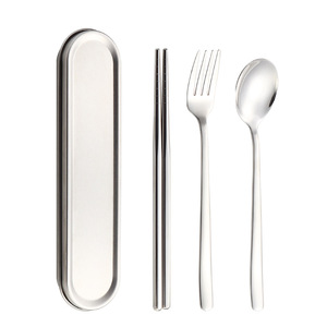 Couverts portables en acier inoxydable 304 : cuillère, fourchette et baguettes coréennes, ensemble de 3 pièces, kit de voyage pour étudiants en plein air - Product Image 5