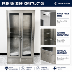 Armoire de rangement médicale <span class=keywords><strong>en</strong></span> acier inoxydable brossé avec étagères réglables et porte vitrée à charnières pour <span class=keywords><strong>pharmacie</strong></span> - Product Image 5