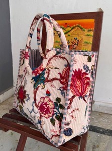 Bolso Tote Acolchado de Algodón, Hecho a Mano, con Estampado Tradicional Indio, para Viajes, Compras, Bolso de Hombro - Product Image 3