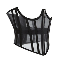 Corsé Sexy de malla con cremallera para mujer, patrón sólido, gasa, vientre plano, mono transparente, corpiño Invisible, Top