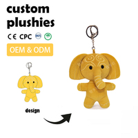 Porte-clés en peluche en gros, personnalisé, motif éléphant de dessin animé, OEM ODM, certification CE EN71 CPC, fabricant sur mesure
