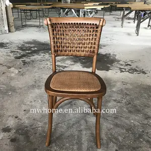 Sólida cadeira de madeira com vidro, cadeira empilhável de madeira sólida para casamento, aluguer, conjunto rústico de cadeiras para jantar