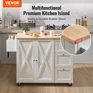 DB Wholesale Modern Design <b>Kitchen</b> <b>Island</b> <b>Cart</b> 45.3\" Width Solid Wood Top Mobile <b>Carts</b> with Storage Cabinet & Rolling <b>Kitchen</b> T - Product Image 2