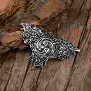 Pinza para el pelo vikinga nórdica celta con doble cabeza de lobo y trébol noruego, accesorio retro nórdico para el cabello - Product Image 3