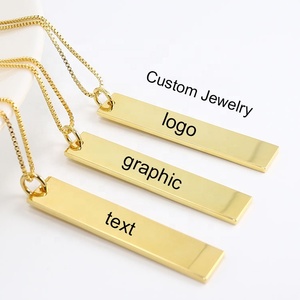 Khắc Tên Biểu Tượng Thương Hiệu Dọc Thanh Trống Mặt Dây Chuyền Tùy Chỉnh 18K PVD Mạ Lớp Trang Sức Dây Chuyền Thép Không Gỉ Vàng - Product Image 1