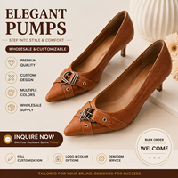 Escarpins personnalisés à bout pointu en cuir craquelé marron avec boucle à fermoir, talon aiguille rétro, chaussures de cérémonie OEM ODM