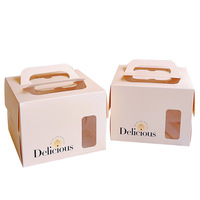 Boîte à gâteau tendance 2026 en carton blanc écologique avec poignée et fenêtre transparente en PET, emballage alimentaire de qualité pour pâtisserie et desserts
