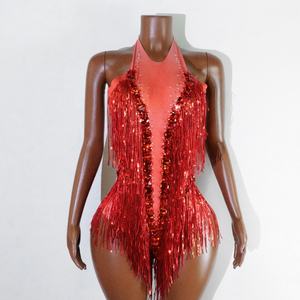 Costume de scène sexy à franges ajusté pour chanteuse, discothèque, DJ, soirée dansante, groupe de filles, performance sur scène - Product Image 4