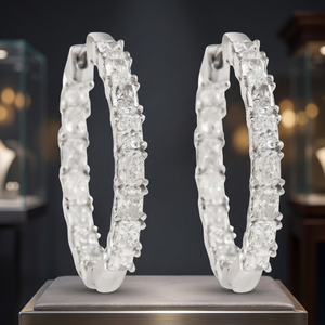 Boucles d'oreilles créoles Radiant Lab Diamond In-Out 3,50 carats, sertissage griffe, couleur E-F/clarité VS, bijoux pour femme - Product Image 2