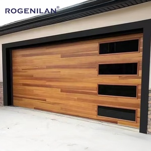 Puerta <span class=keywords><strong>de</strong></span> Garaje Seccional Eléctrica <span class=keywords><strong>de</strong></span> Estilo Clásico con Aislamiento, Ventanas <span class=keywords><strong>de</strong></span> Vidrio Negro y Fabricada en Aluminio, Madera o Acero Galvanizado - Product Image 1