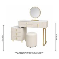 Ensemble coiffeuse avec armoire latérale, plateau en pierre frittée blanche, miroir LED, bois massif pour chambre à coucher et décoration intérieure