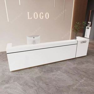 Semi Circular <b>Solid</b> <b>Wood</b> Hotel Lobby Front <b>Desk</b> Custom Beauty Salon Bar Counter Modern Simple Reception <b>Desk</b> - Product Image 5