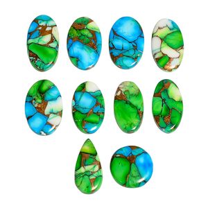 เจมโคร่า กรีน เทอร์ควอยซ์ คาโบชองส์ รูปไข่ 3 ชิ้น สำหรับทำเครื่องประดับ อัญมณีขัดเงาแบบหลวม DIY อัญมณีแร่ - Product Image 1