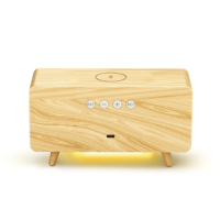 Multifunctionele houten telefoonstandaard met 15W snel draadloos opladen, digitale wekker, dimbare LED nachtlamp en LED indicator voor de slaapkamer