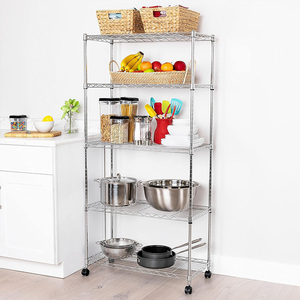 Nsf được phê duyệt Kệ 5-Tier thương mại Heavy Duty dây Kệ Rack với bánh xe - Product Image 1