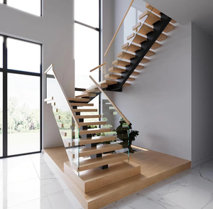 <span class=keywords><strong>Escalera</strong></span> Minimalista de <span class=keywords><strong>Madera</strong></span> y Metal con Canal Doble en U, <span class=keywords><strong>Barandilla</strong></span> de Vidrio Elegante para Diseño Interior Contemporáneo - Product Image 5