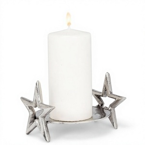 Support de bougie pilier étoile argenté à base ronde, décoration de table pour la maison, support décoratif fait main pour pot de bougie en cire pour Noël - Product Image 1