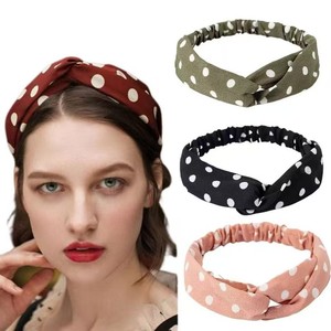 New Chiffon Cross <b>Elastic</b> <b>Headband</b> Solid Polka Dot For Women Skincare Washing Face Fitness Sweatband - Product Image 1