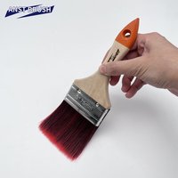 Pinceau plat industriel à poils synthétiques (rouge + noir) de 3 pouces avec manche en bois brut pour la peinture, le bricolage et la personnalisation OEM
