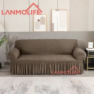 Newest Design Easy-Fitted High Elasticity Couch Slipcover Plain Dyed High Elastic Sofa Cover Skirt Stylish Solid Protector
