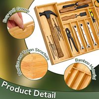 Organizador de Cubiertos Expandible de Bambú, Bandeja de Almacenamiento para Cubiertos, Organizador de Cajones de Cocina para Cubiertos, Platos y Utensilios