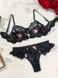 Lencería Sexy Europea y Americana para Mujer, Conjunto de Lencería Erótica con Bordado de Flores y Encaje - Product Image 6