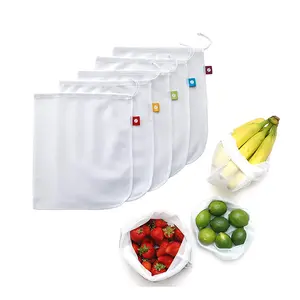 थोक 5 जाल बैग-EH0229 5 पैक पुन: प्रयोज्य धो सकते हैं पॉलिएस्टर जाल बैग फल और सब्जियों के लिए RPET जाल उपज बैग