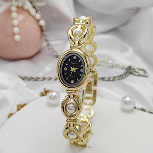 Nuovi <span class=keywords><strong>Orologi</strong></span> da Polso Ovali Vintage per <span class=keywords><strong>Donna</strong></span>, Ragazza e Studentessa, Gioiello Bracciale con Perle - Product Image 1