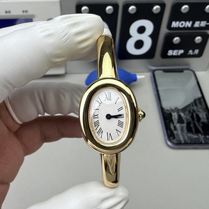 นาฬิกาข้อมือทรงรีดีไซน์หรูหราสไตล์ฝรั่งเศสใหม่ล่าสุดสำหรับผู้หญิง ชุบทอง 18K ตัวเรือนสแตนเลสสตีล ควอตซ์ นาฬิกาข้อมือสุดหรู - Product Image 1