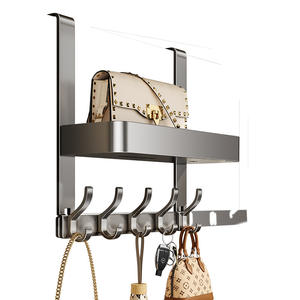 Porte-manteau mural minimaliste avec étagère pour clés, sacs et vêtements – Organisateur de rangement rectangulaire à crochets, installation facile - Product Image 2