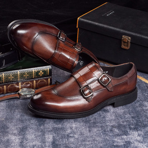 Zapatos Monk Strap Negros para Hombre, de Cuero Genuino, Estilo Boda, Cierre de Hebilla, Suela de Goma, para Todas las Temporadas, Estilo Casual - Product Image 4