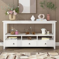 Meuble de couloir en bois blanc antique, long, pour entrée, véranda, accent, entrée, meuble mural, console avec étagère