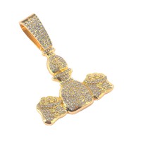 PD3155 Collier Pendentif Sac d'Argent Diamanté pour Homme, Style Hip Hop Urbain, Chaîne Cubaine en Alliage de Zinc, Personnalisable