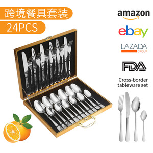 Ensemble de couverts en acier inoxydable 24 pièces, couteau à steak, fourchette, cuillère, boîte cadeau, portable, lavage à la main uniquement - Product Image 4