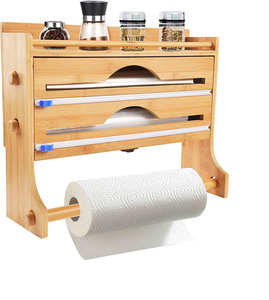 Distributeur de <span class=keywords><strong>papier</strong></span> d'emballage 4 en 1 et porte-serviettes en bambou Distributeur de <span class=keywords><strong>papier</strong></span> d'<span class=keywords><strong>aluminium</strong></span> et de <span class=keywords><strong>papier</strong></span> ciré Organisateur de <span class=keywords><strong>papier</strong></span> d'<span class=keywords><strong>aluminium</strong></span> et de plastique avec coupeur - Product Image 1