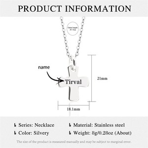 Colgante de <span class=keywords><strong>bautizo</strong></span> personalizado de acero inoxidable, joyería para niños, nombre grabado personalizado, fecha, collar con abalorio cruzado chapado en <span class=keywords><strong>oro</strong></span> - Product Image 6