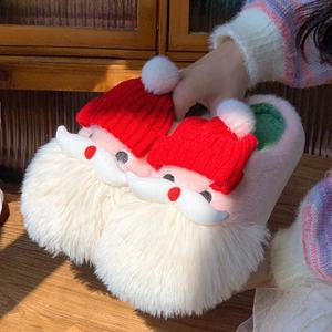 Nouvelles pantoufles en peluche chaudes d'intérieur pour l'automne et l'hiver, mignonnes, style Père Noël, pantoufles en coton unisexes, mode, semelles épaisses, chaussures en coton pour l'extérieur - Product Image 2