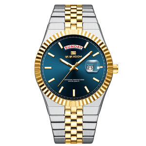 นาฬิกาข้อมือผู้ชายดีไซน์หรูหรา ระบบออโตเมติก หน้าปัดแสดงเวลาสองระบบ 24 ชั่วโมง พร้อมช่องแสดงปฏิทินรายปี ฝาหลังแบบโชว์กลไก ขอบตัวเรือนแบบฟลูเต็ด - Product Image 3