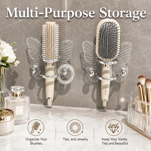 Support <span class=keywords><strong>mural</strong></span> en acrylique pour peignes <span class=keywords><strong>à</strong></span> <span class=keywords><strong>cheveux</strong></span>, sans perçage, organisateur d'accessoires de coiffure pour salle de bain, support de fixation pour élastiques et bandeaux - Product Image 3