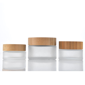 Ventes en gros d'usine de pots en verre, pots pour crème pour le visage, pots pour produits de soin de la peau, pot à crème noir givré avec couvercle en bambou - Product Image 3