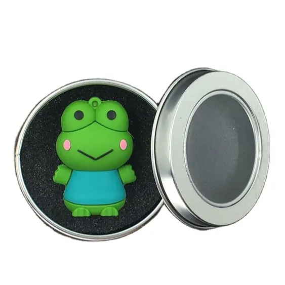 Custom frog shape animal style pvc usb flash drive 16gb 32gb 64gb with personalized gift box