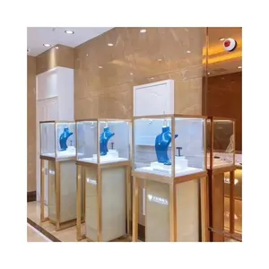 Display di fascia alta per gioielleria al dettaglio in oro personalizzato in acciaio inossidabile vetrina per gioielleria e bancone