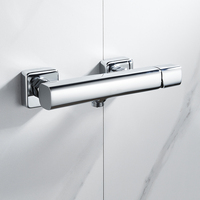 Grifo de Ducha y Bañera Momali, Estilo Europeo, Cuerpo de Latón Cuadrado, Monomando, Cromado, Modelo con Válvula de Cerámica Pulida, Rociado Suave