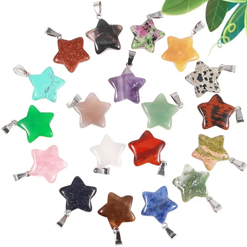Wholesale Charms Natural Crystal Stone Stainless Steel Moon and Star Pendant for Jewelry Making Necklace