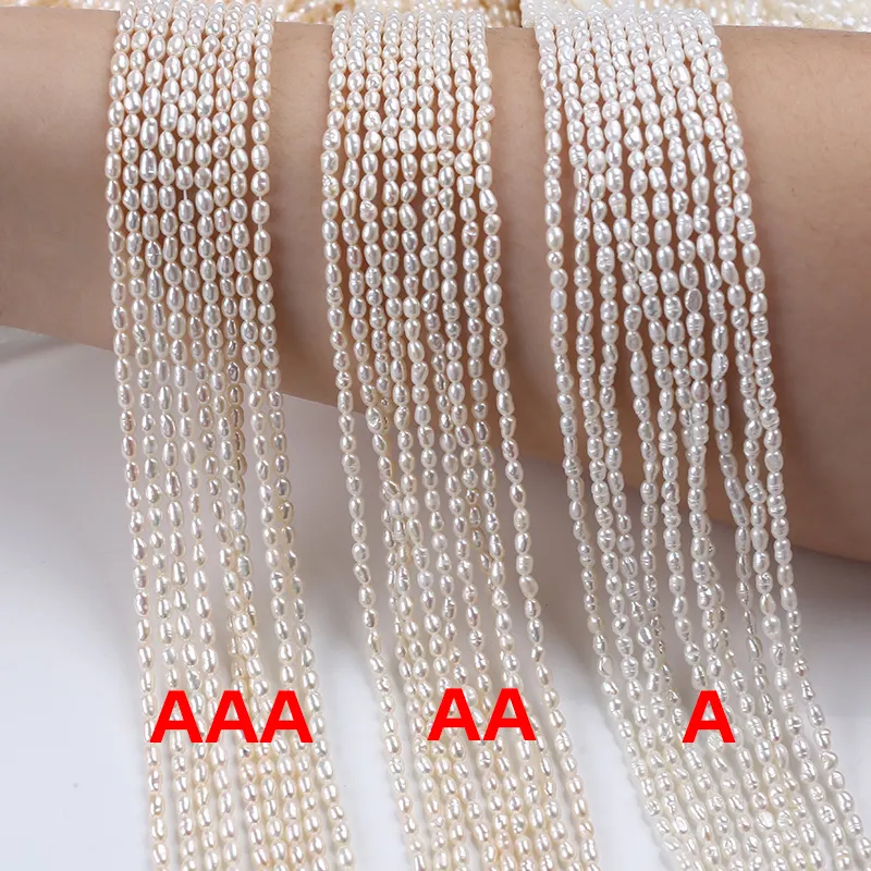 2-3มิลลิเมตร AAA AA ธรรมชาติสีขาวเล็กๆหลวมลูกปัดจริงน้ำจืดข้าวมุก Strand