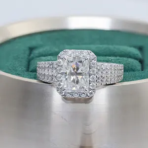 DE VVS1 2ct Radiant Moissanite cincin Silver925 harga grosir perhiasan Mossanite mewah